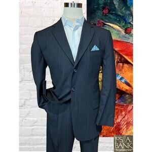 Jos A Bank 42L 36W Mens Navy Blue Pinstripe 2 Piece Suit Jacket Pants Set